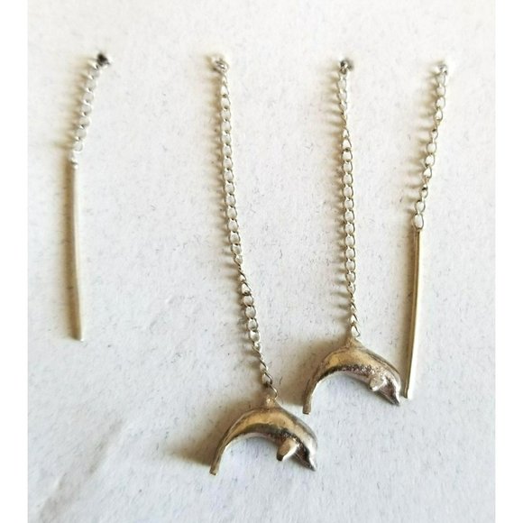 Sterling Silver Custom Dolphin Slider Earrings Threaders Custom Made LH2630 - Picture 3 of 3